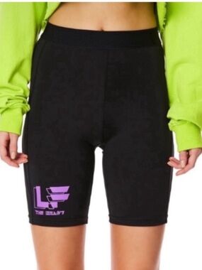 LF The Brand Women’s Black Bike Shorts with Purple Logo 90s Athleisure Size S